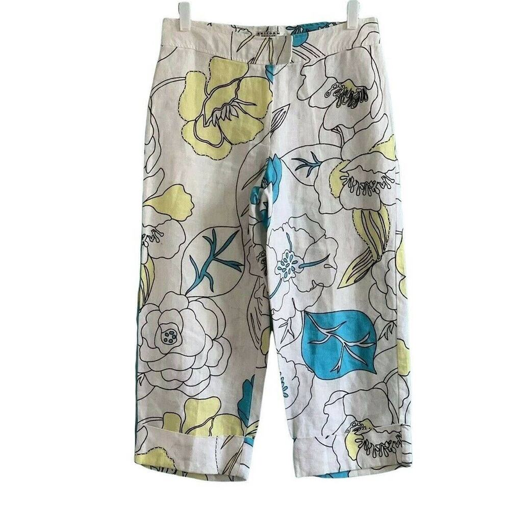 Uniform John Paul Richard White Floral Linen Embellished Crop  Pants Sz 4P